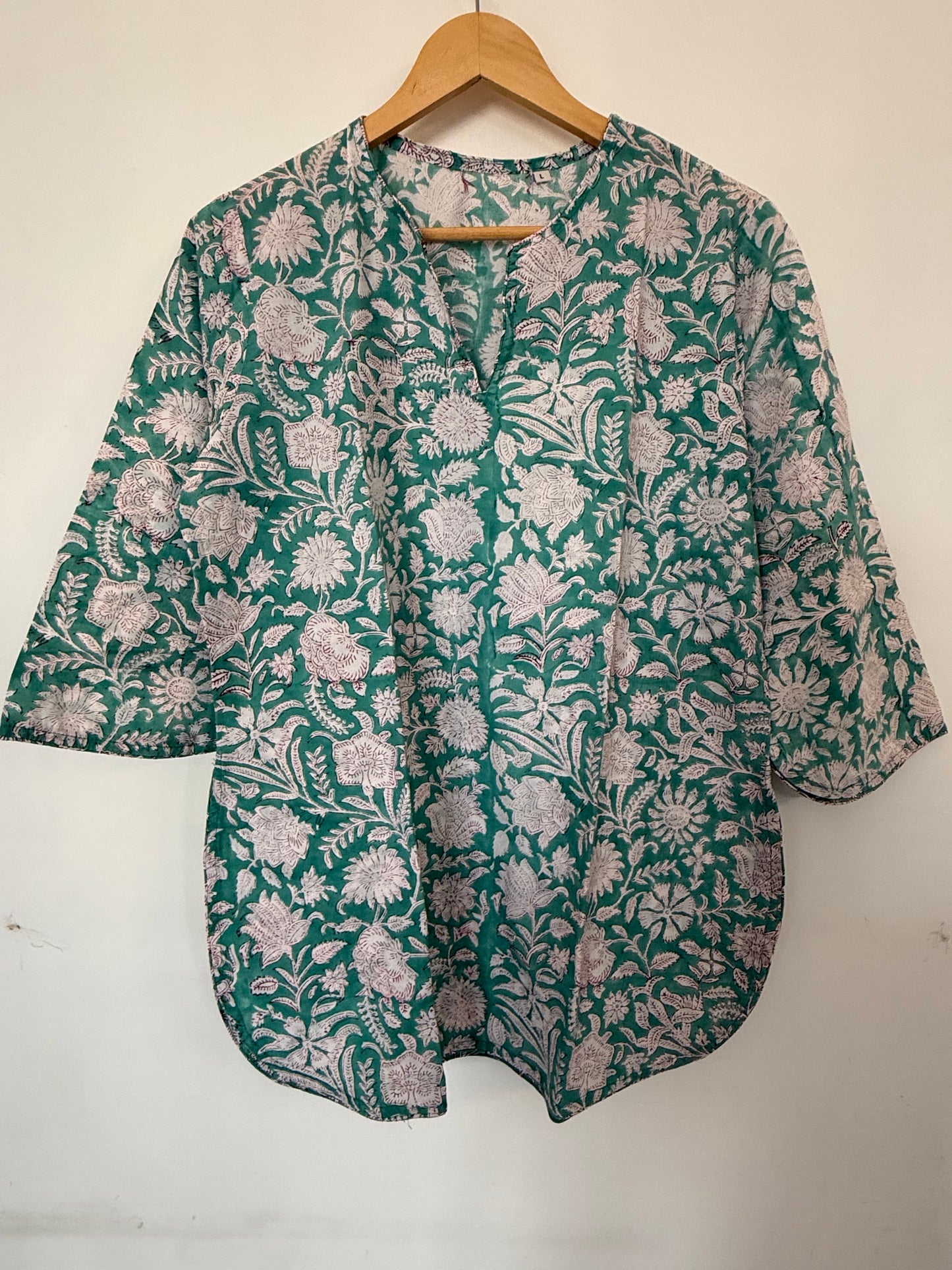 Hand Block Printed Night Suit : Green Floral