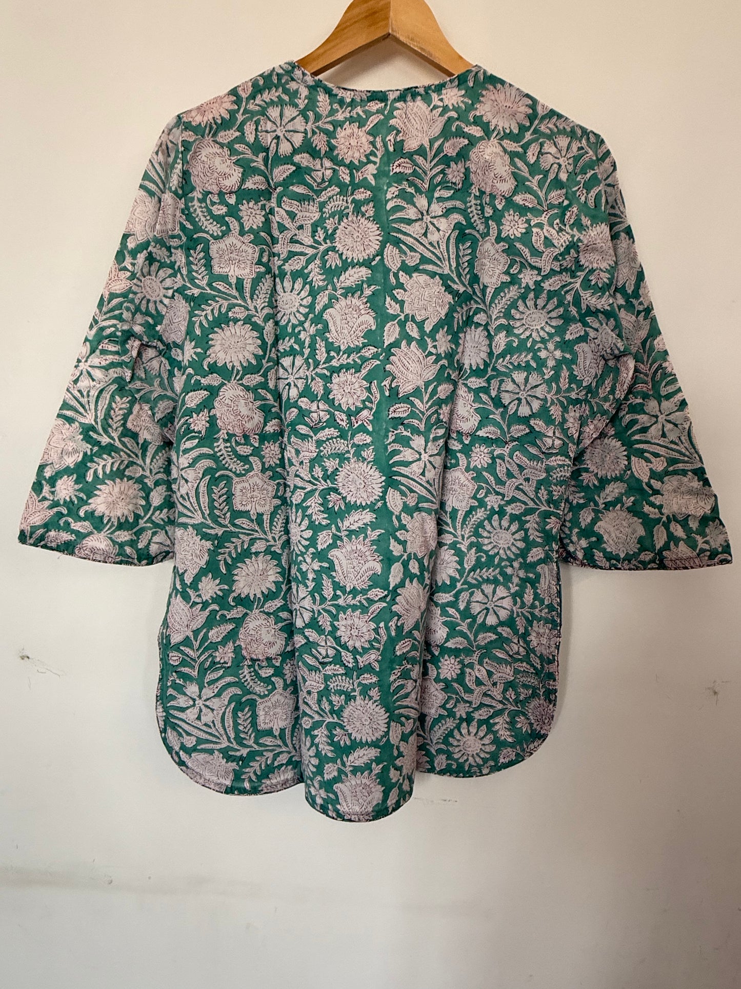 Hand Block Printed Night Suit : Green Floral