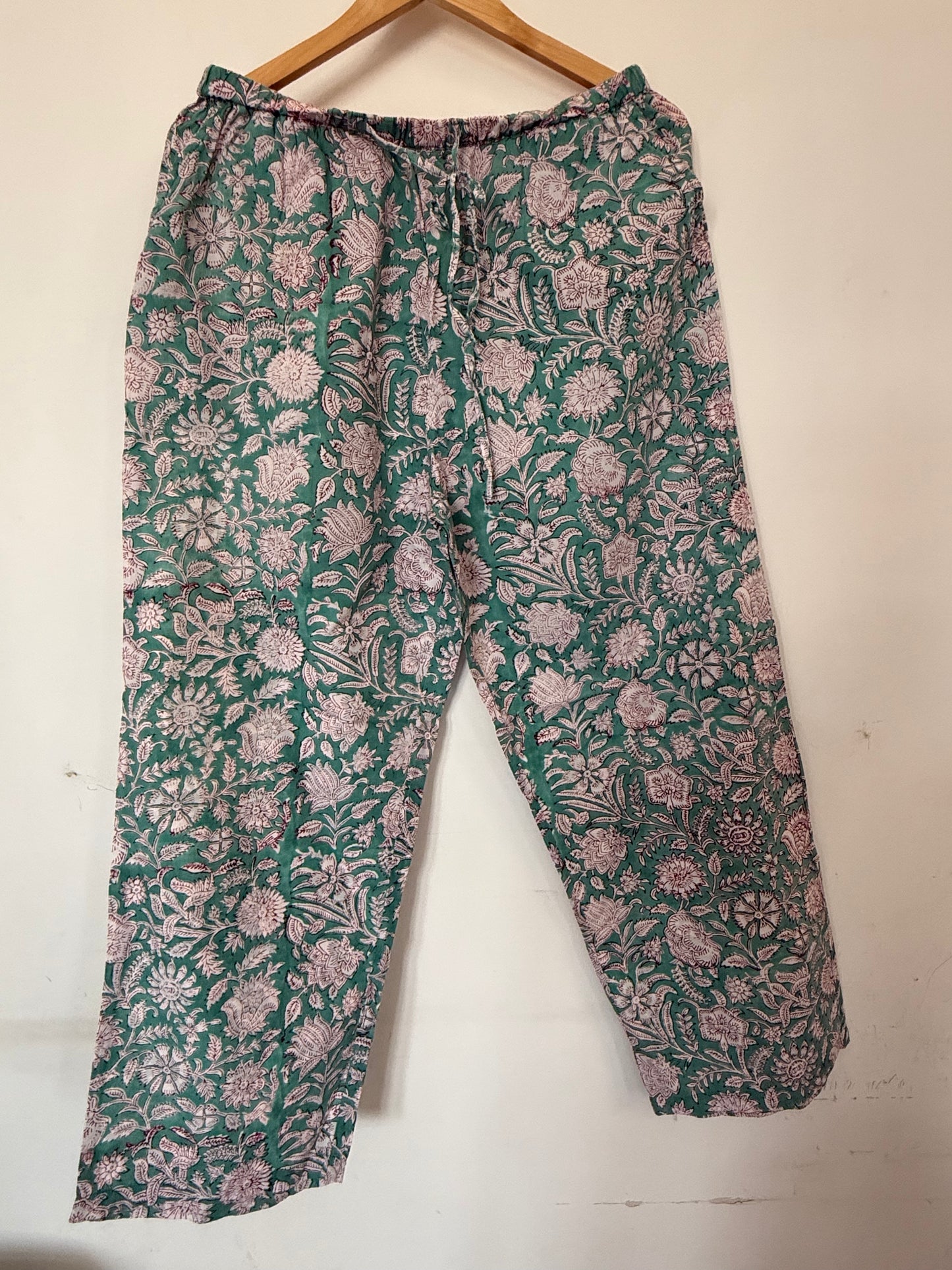 Hand Block Printed Night Suit : Green Floral