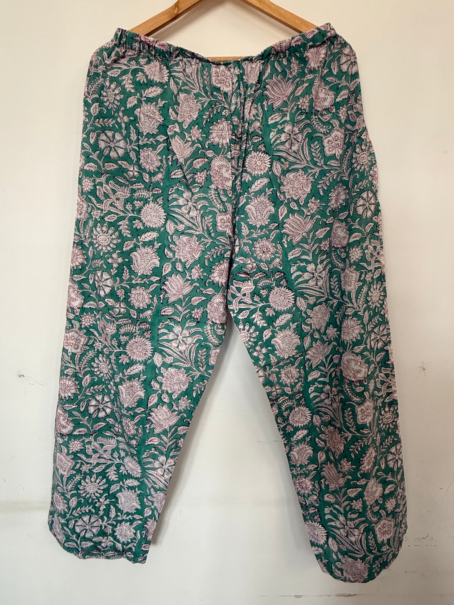 Hand Block Printed Night Suit : Green Floral