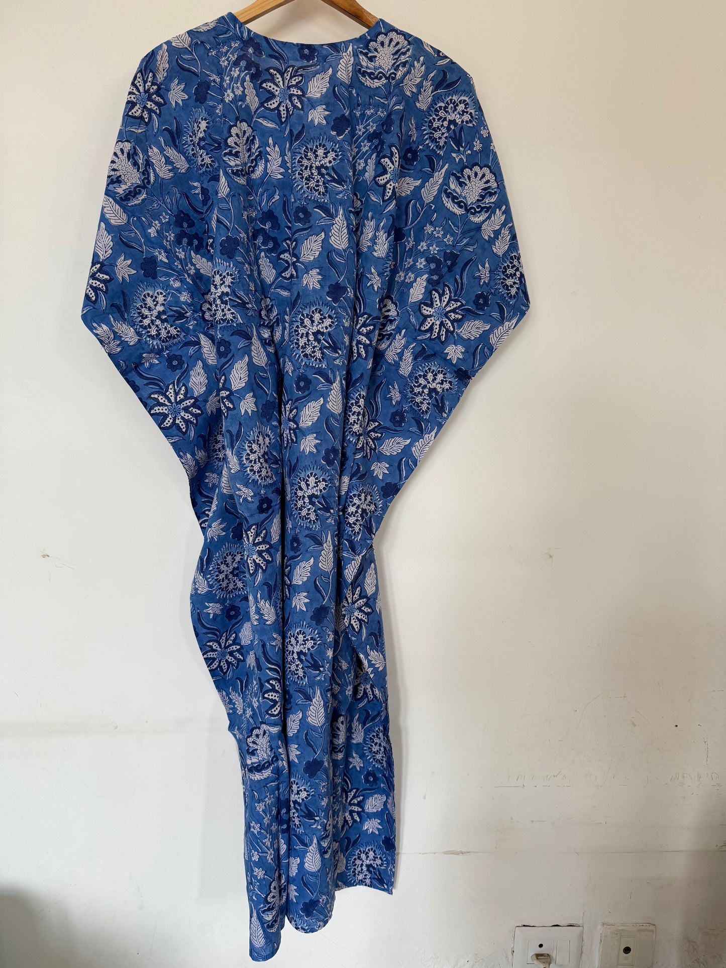 Hand Block Printed Long Kaftan: Blue