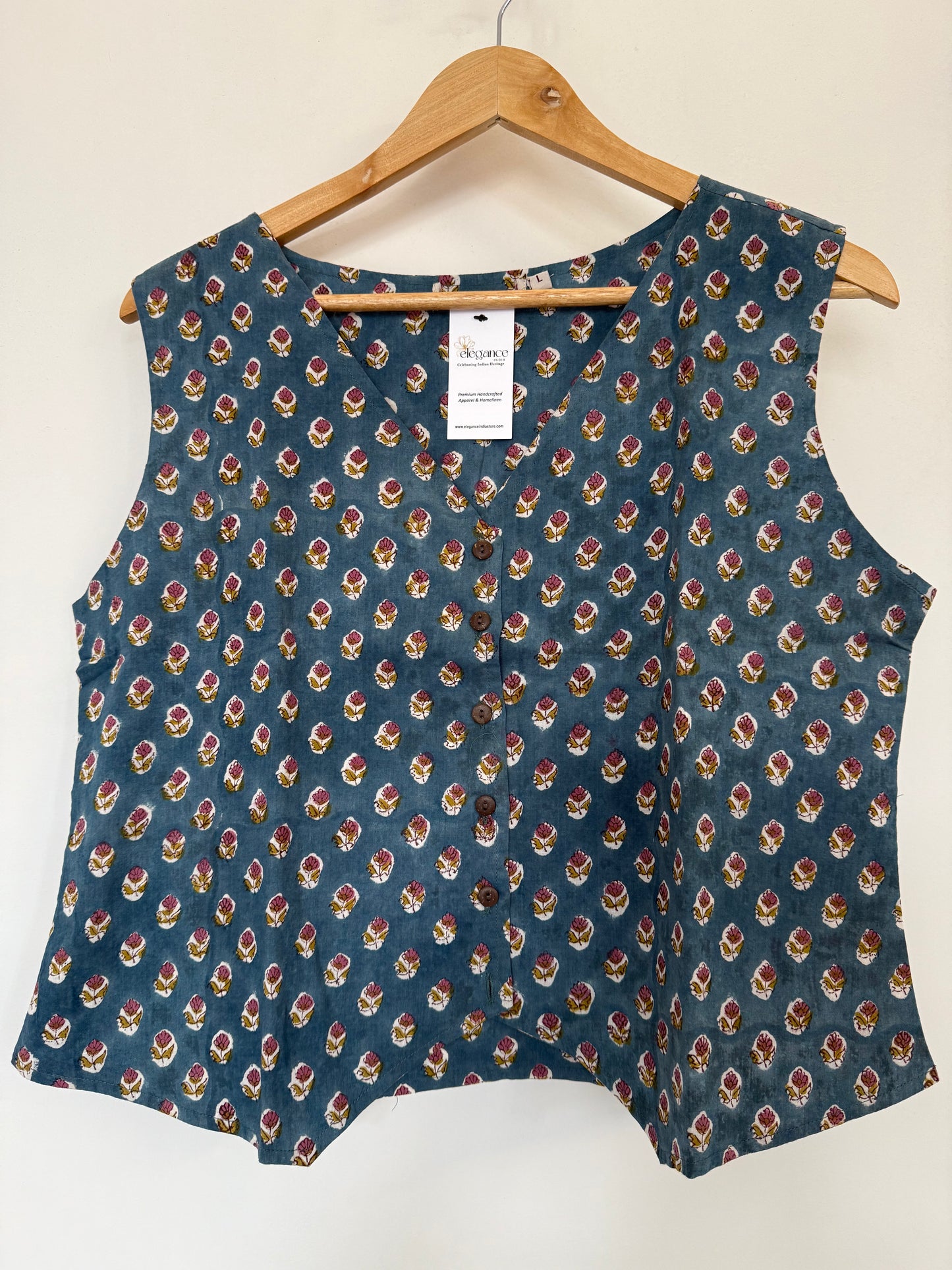 Hand Block Printed Vest Top: Blue