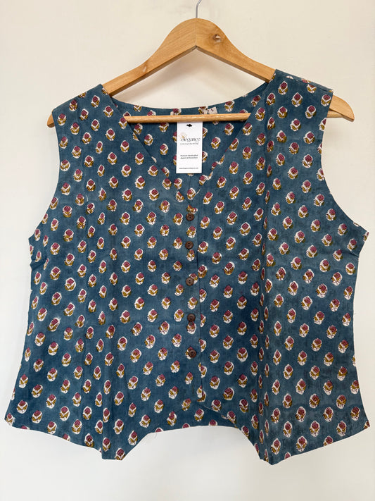 Hand Block Printed Vest Top: Blue