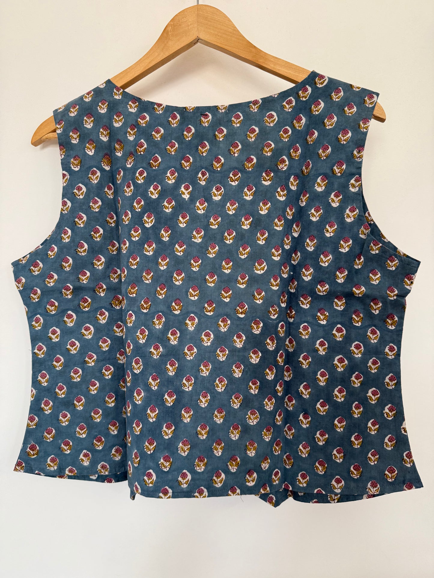 Hand Block Printed Vest Top: Blue