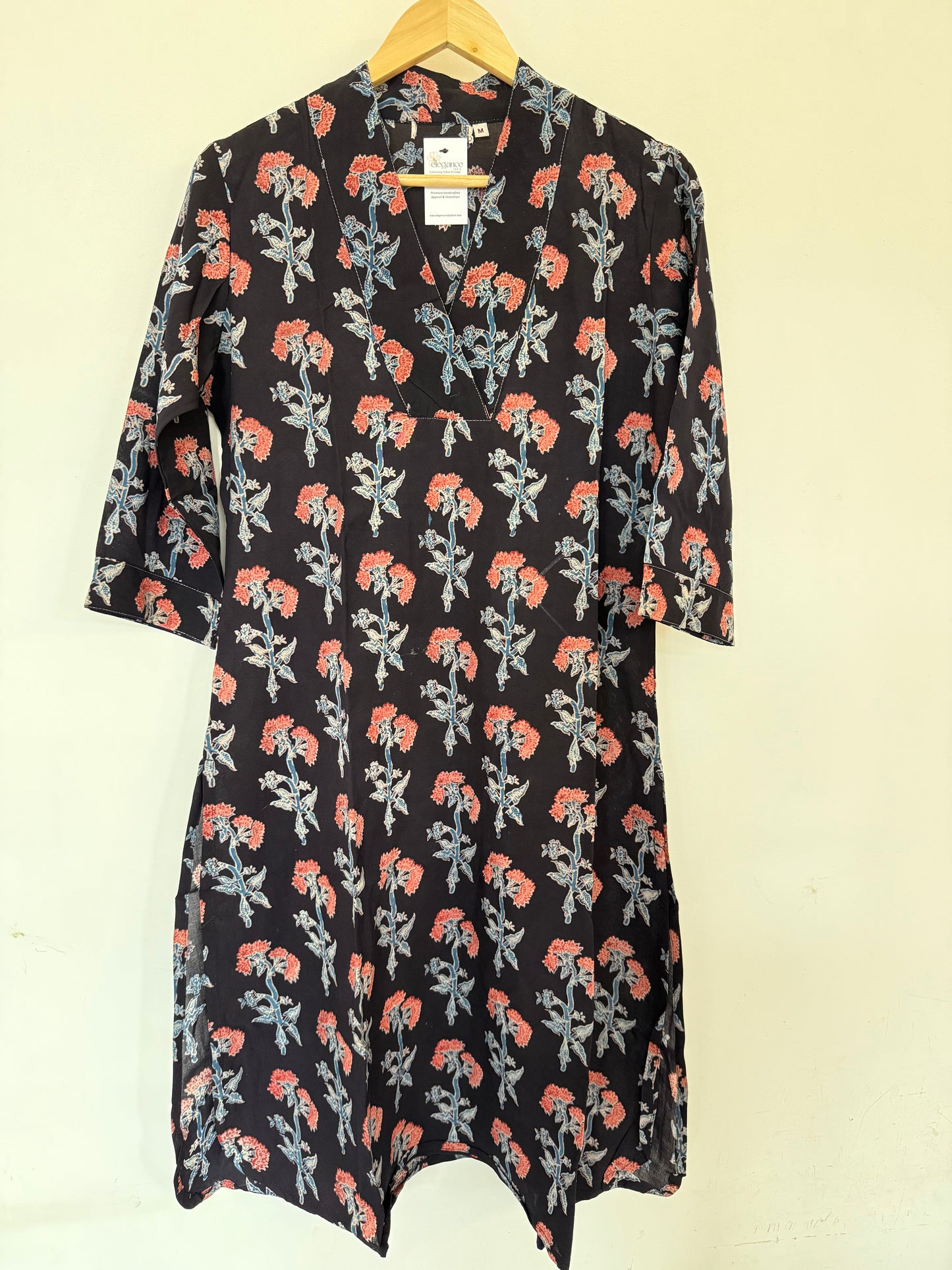 Hand Block Printed Classic Kurta: Black