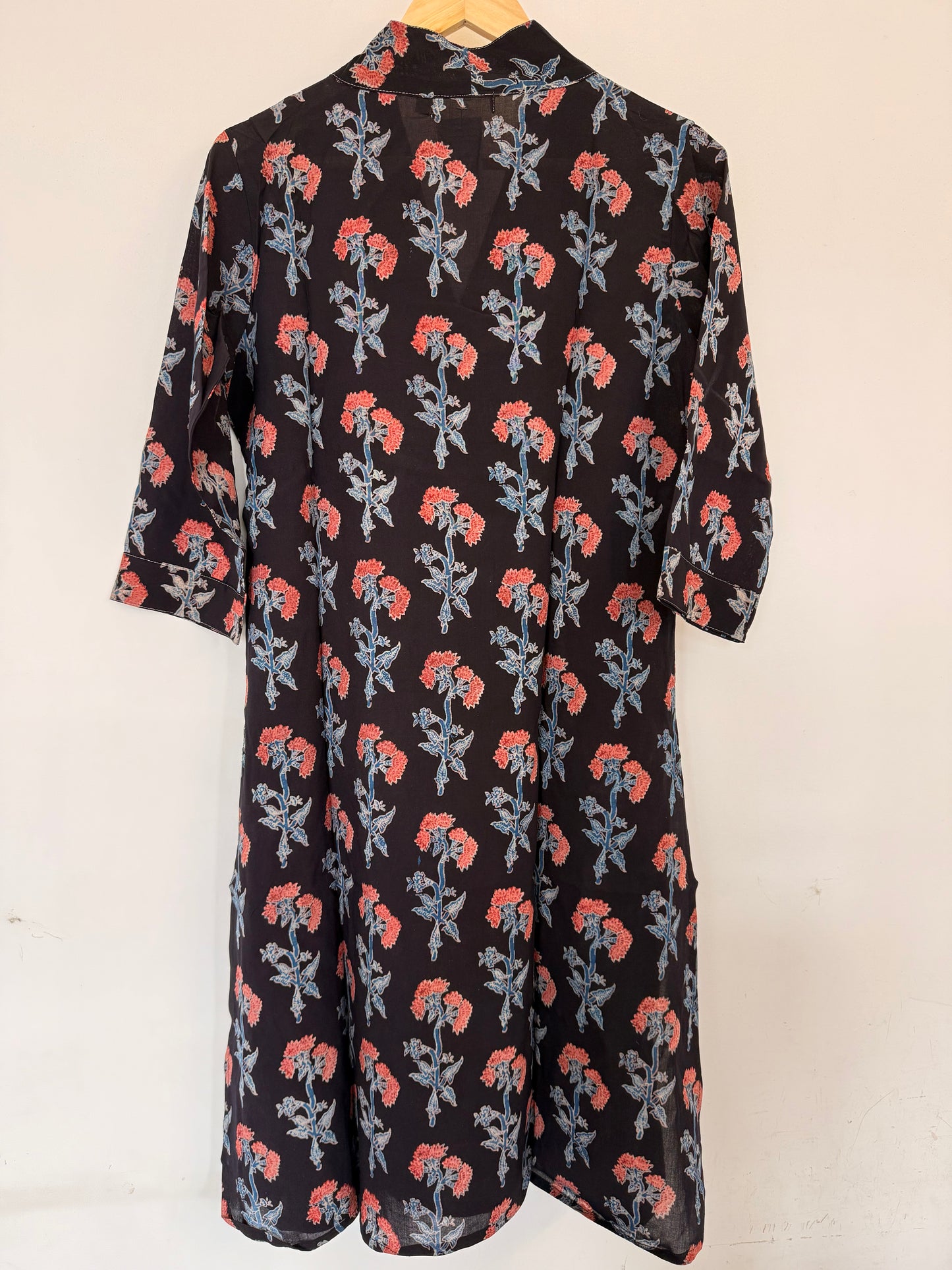 Hand Block Printed Classic Kurta: Black