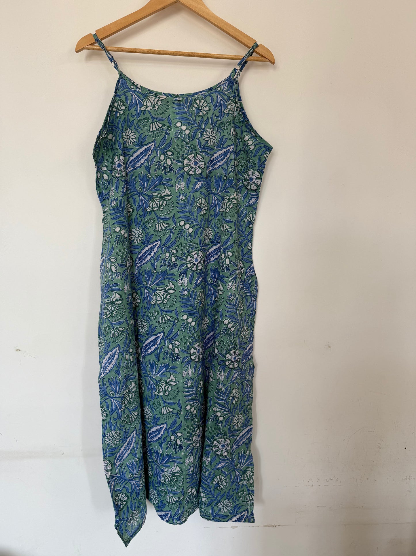 Hand Block Printed Strappy Kurti: Green