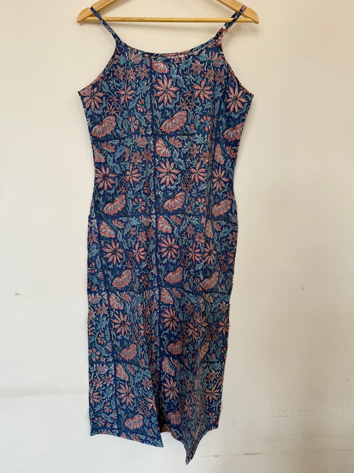 Hand Block Printed Strappy Kurti: Blue