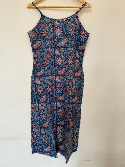 Hand Block Printed Strappy Kurti: Blue