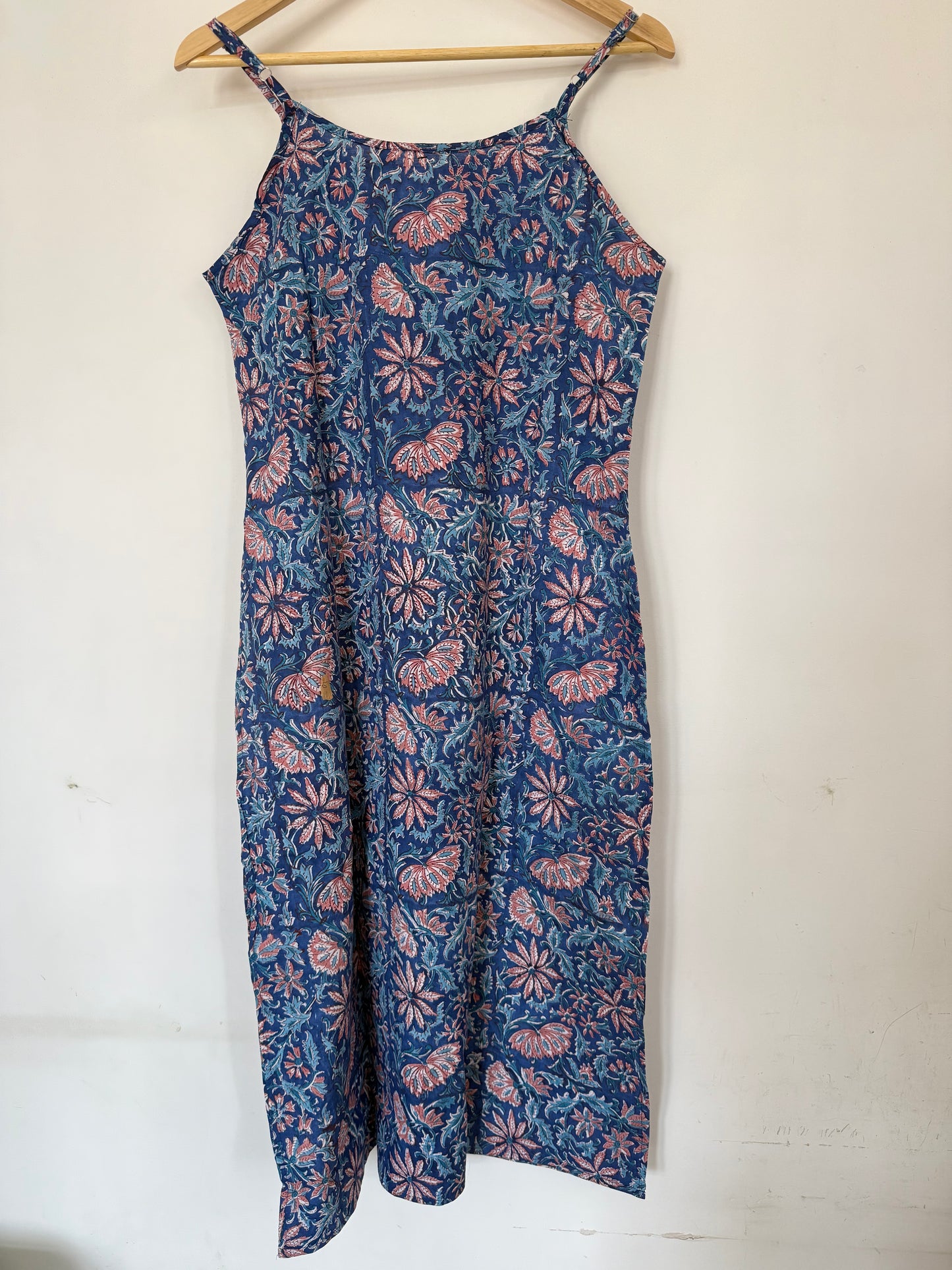 Hand Block Printed Strappy Kurti: Blue