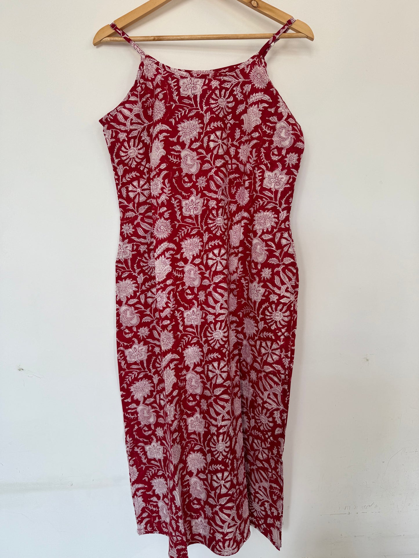 Hand Block Printed Strappy Kurti: Red