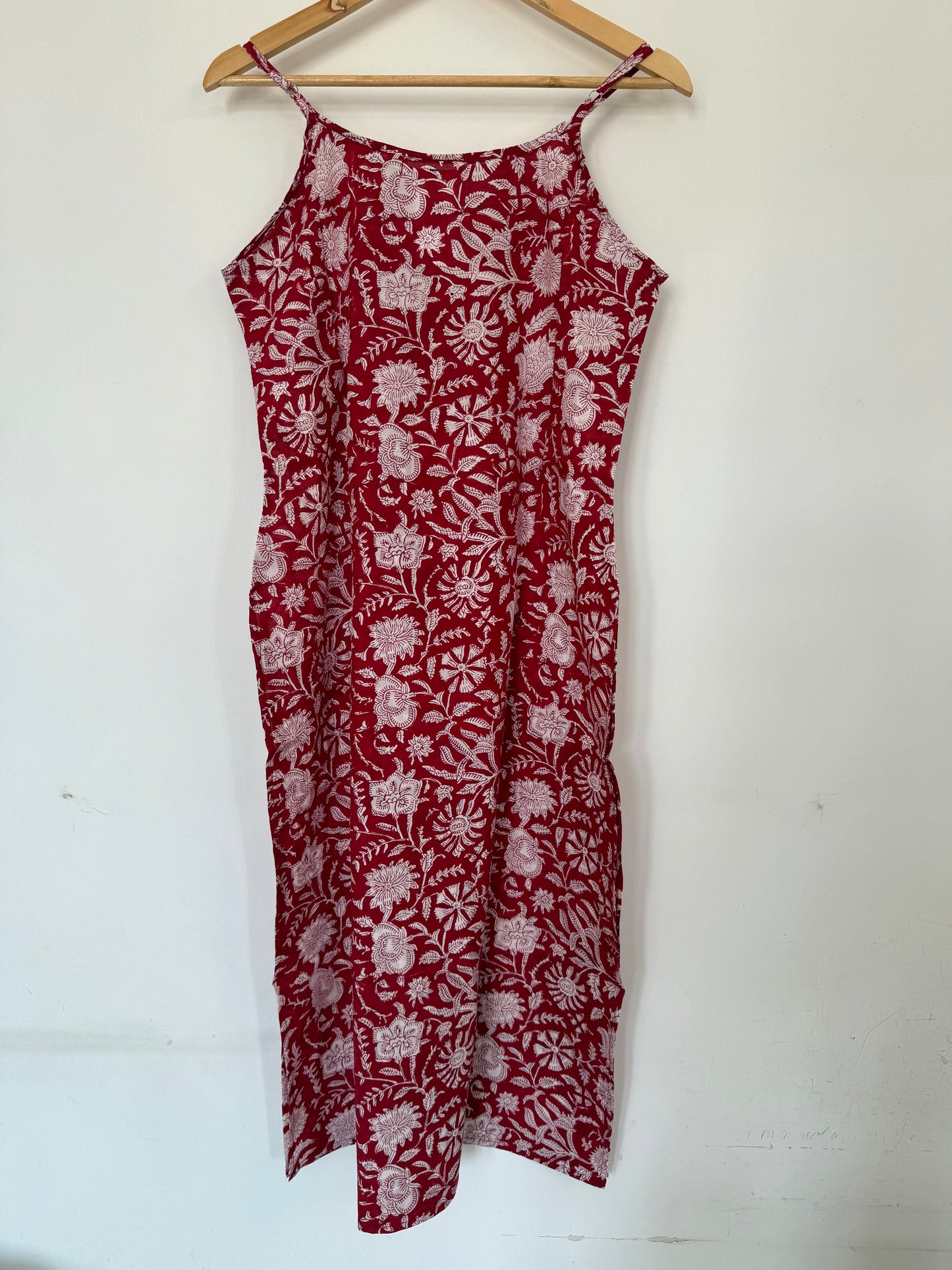 Hand Block Printed Strappy Kurti: Red