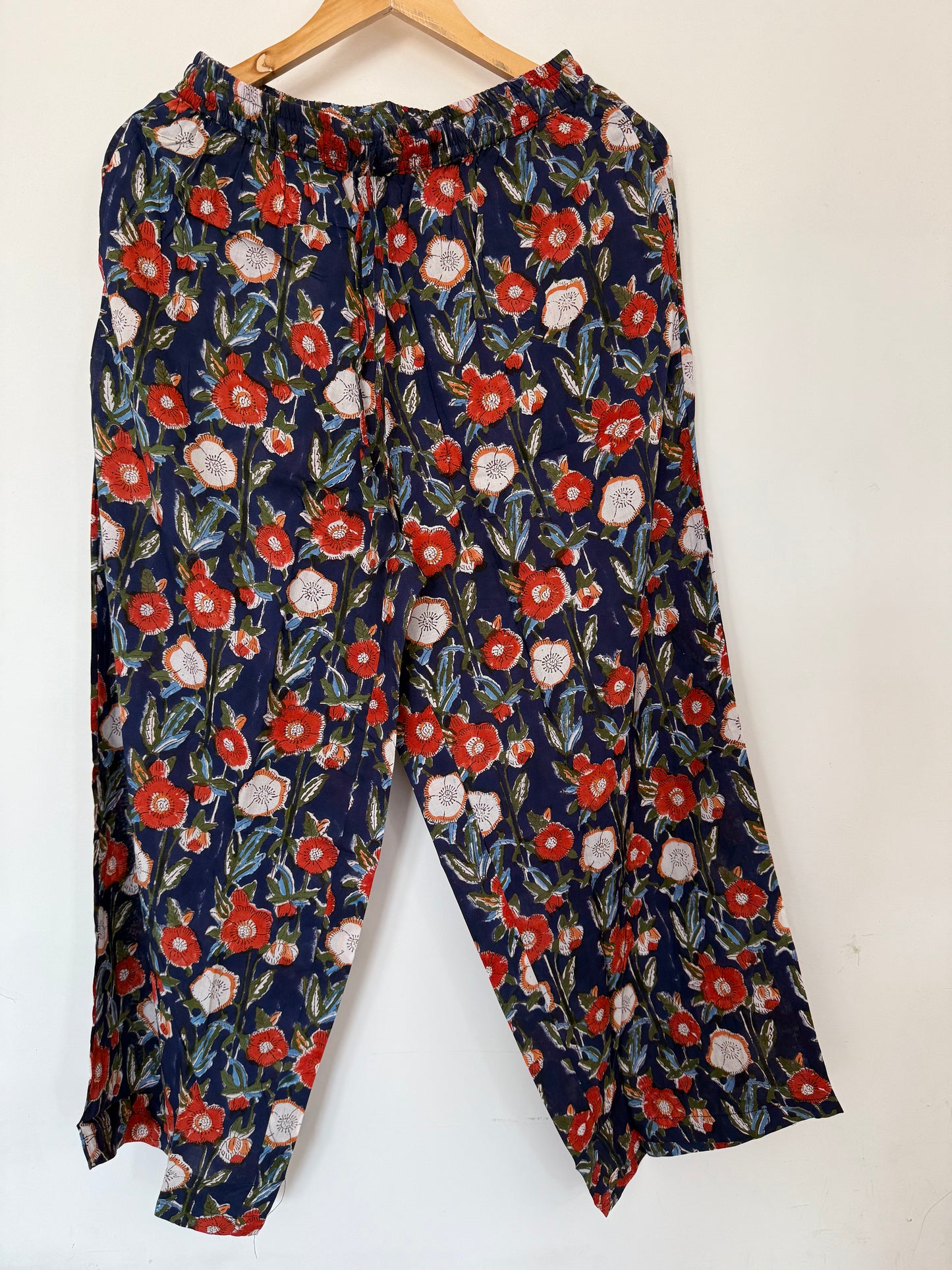Hand Block Printed A-Line Kurta Co-ord Set: Blue with Orange Flowers