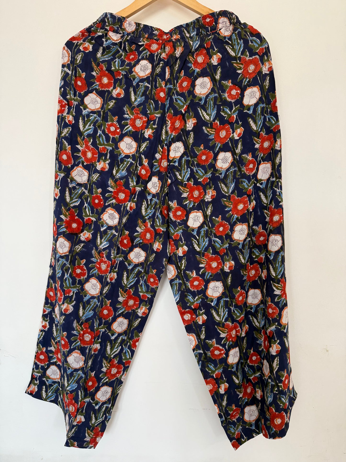 Hand Block Printed A-Line Kurta Co-ord Set: Blue with Orange Flowers