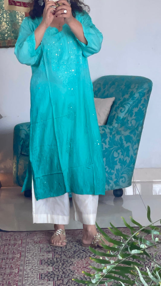 Chikankari Ombre Gala Buti Muslin Kurti