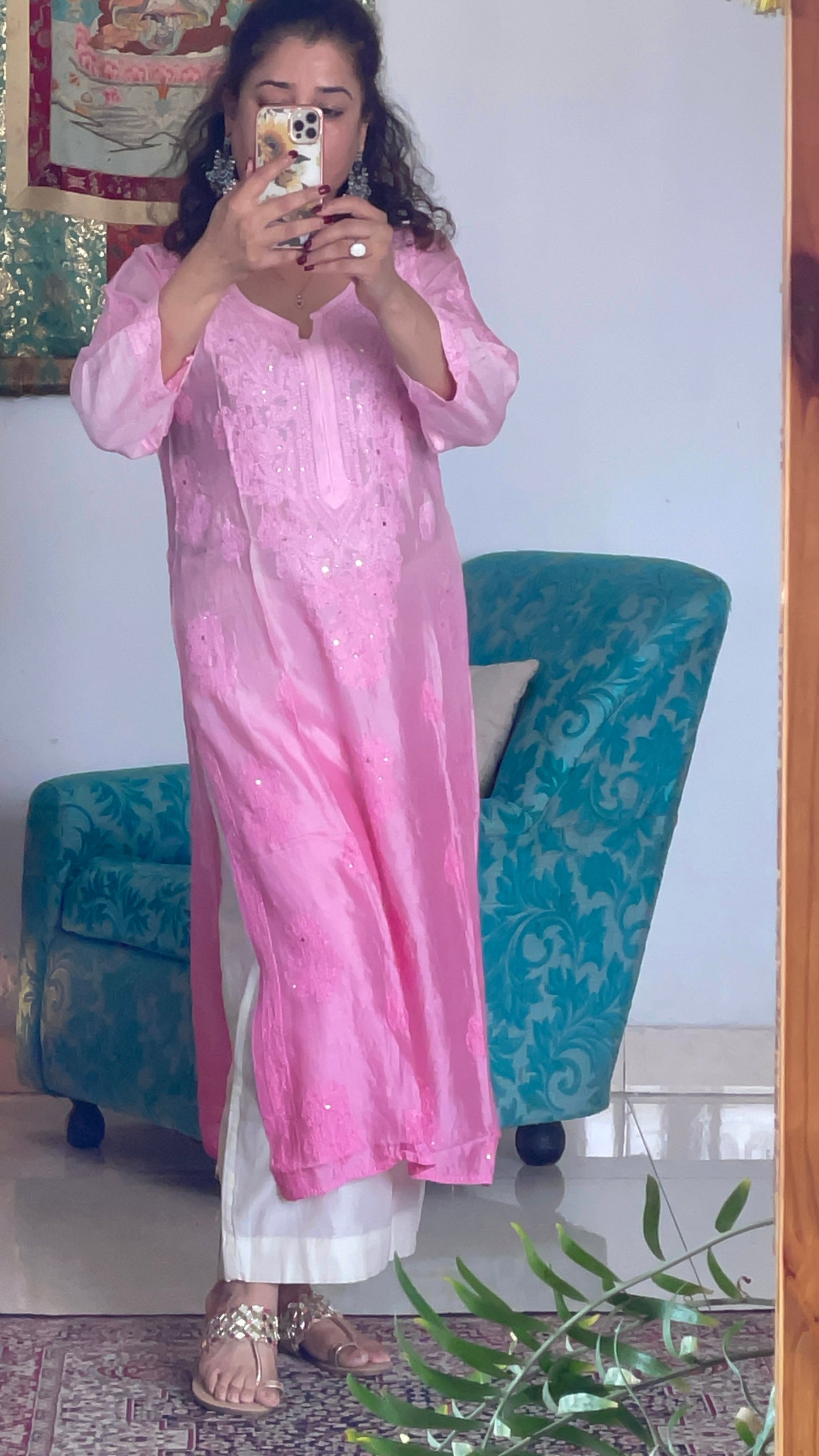 Chikankari Ombre Gala Buti Muslin Kurti