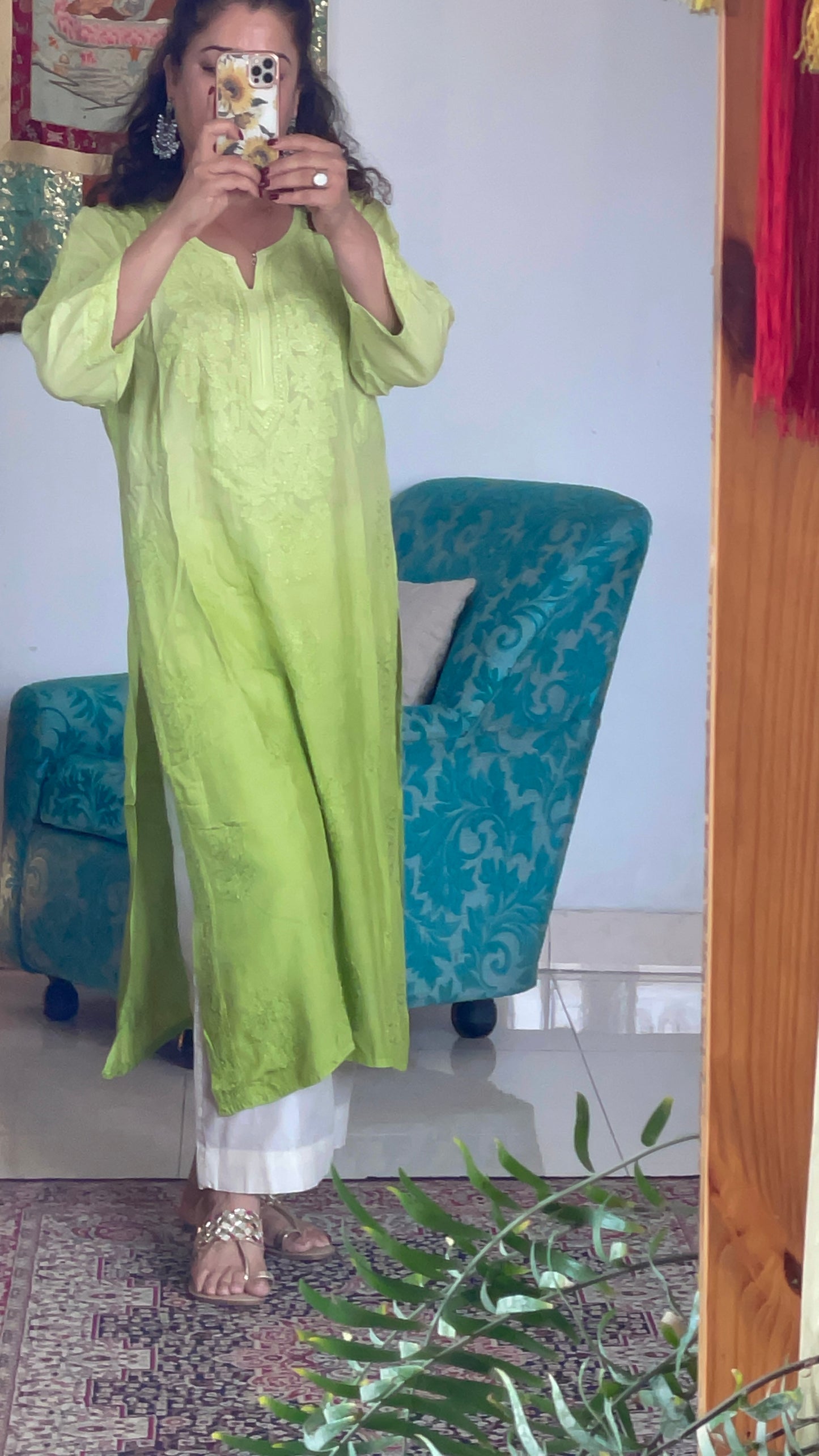 Chikankari Ombre Gala Buti Muslin Kurti