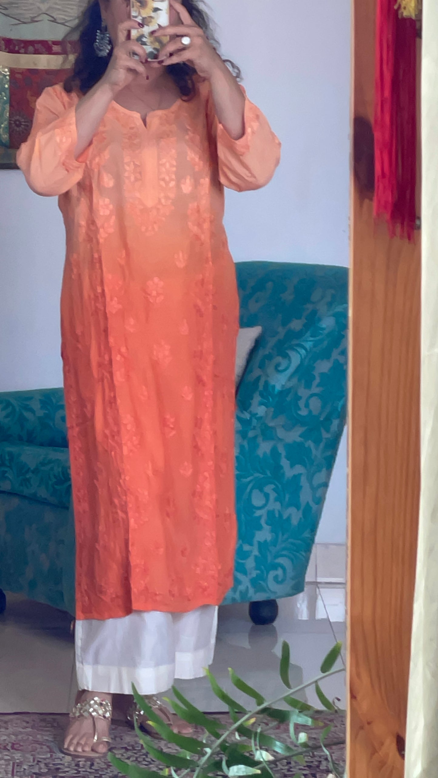 Chikankari Ombre Gala Buti Muslin Kurti