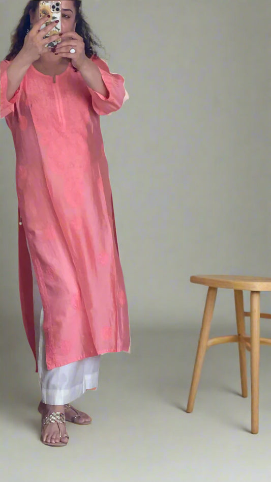 Chikankari Chanderi Gala Buti Kurta