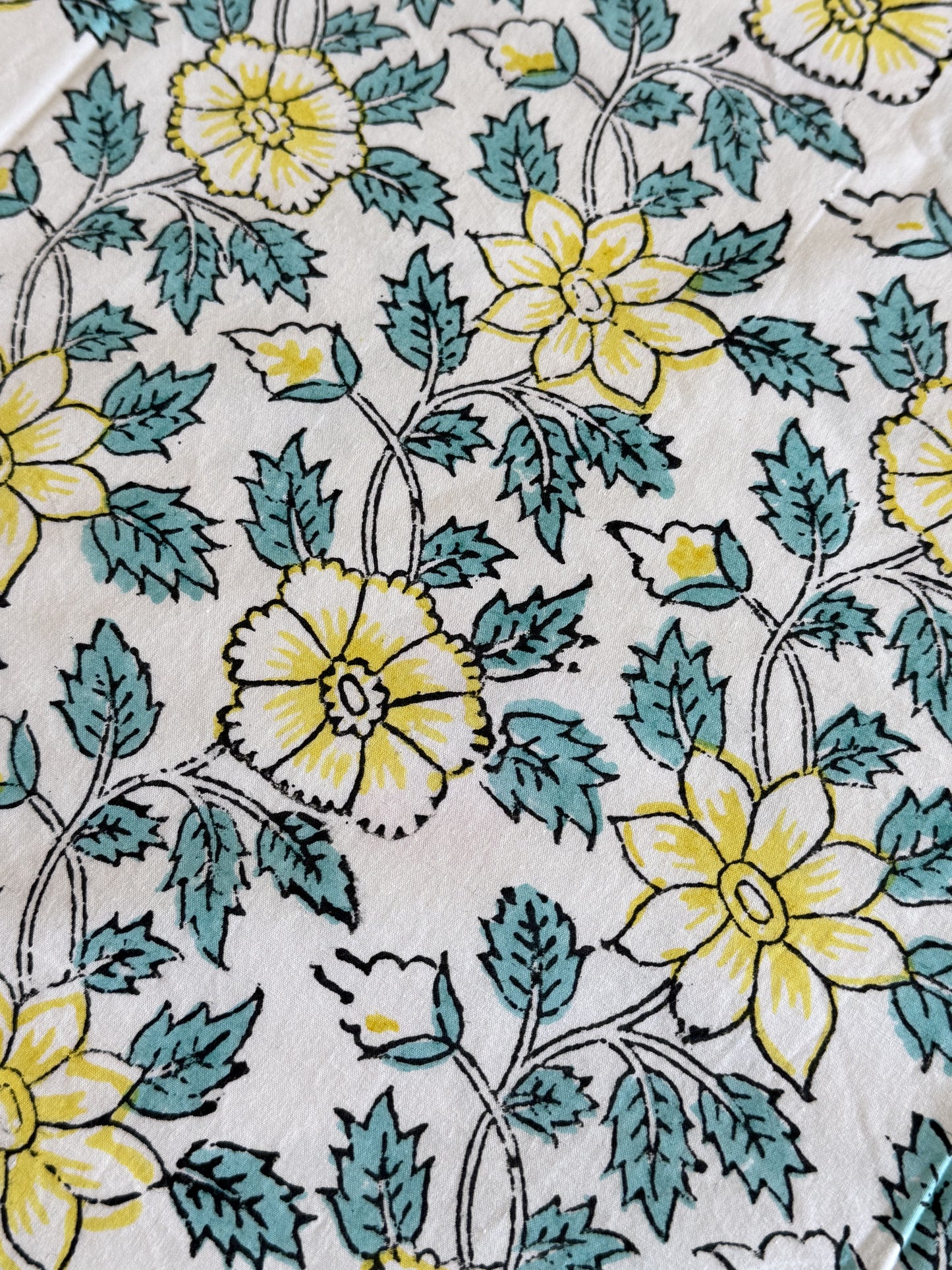 Hand Block Printed King Size Bed sheet: Yellow Blooms