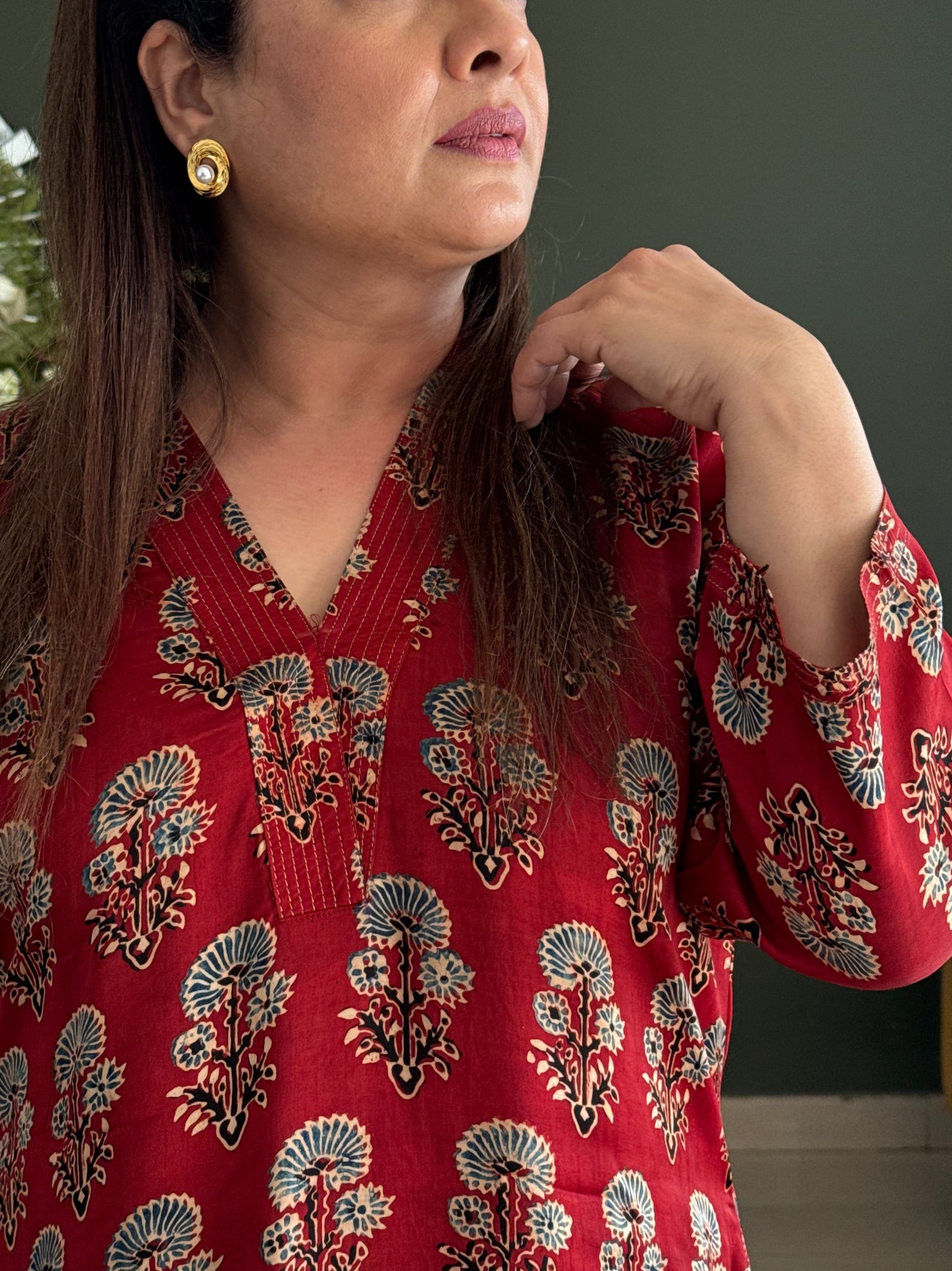Ajrakh Modal Kurti -Red