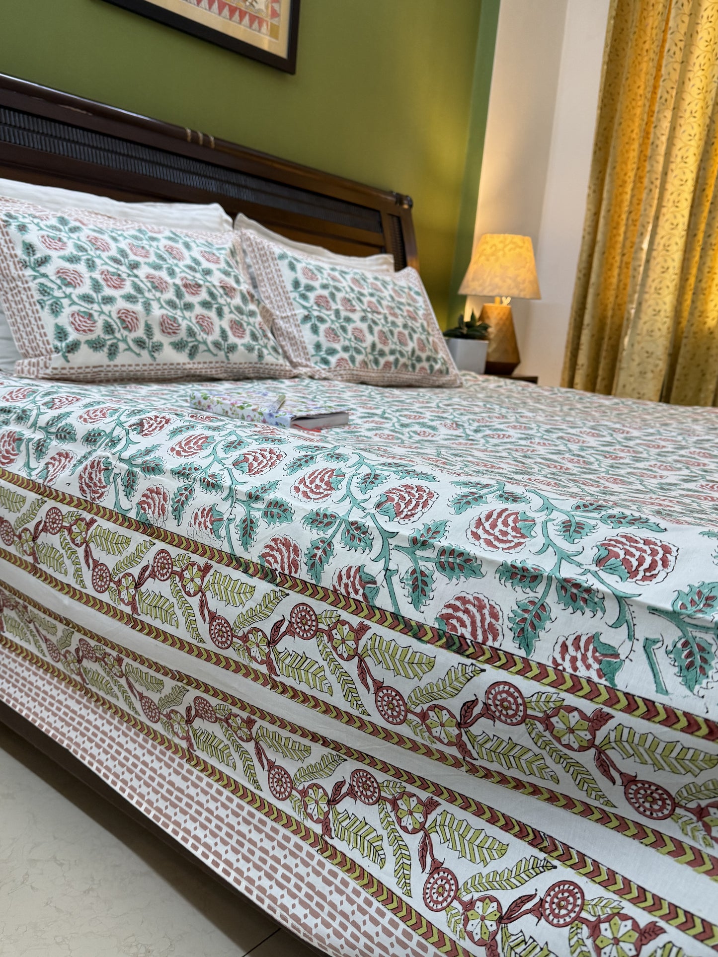 Hand Block Printed King Size Bed sheet: Rose Blooms