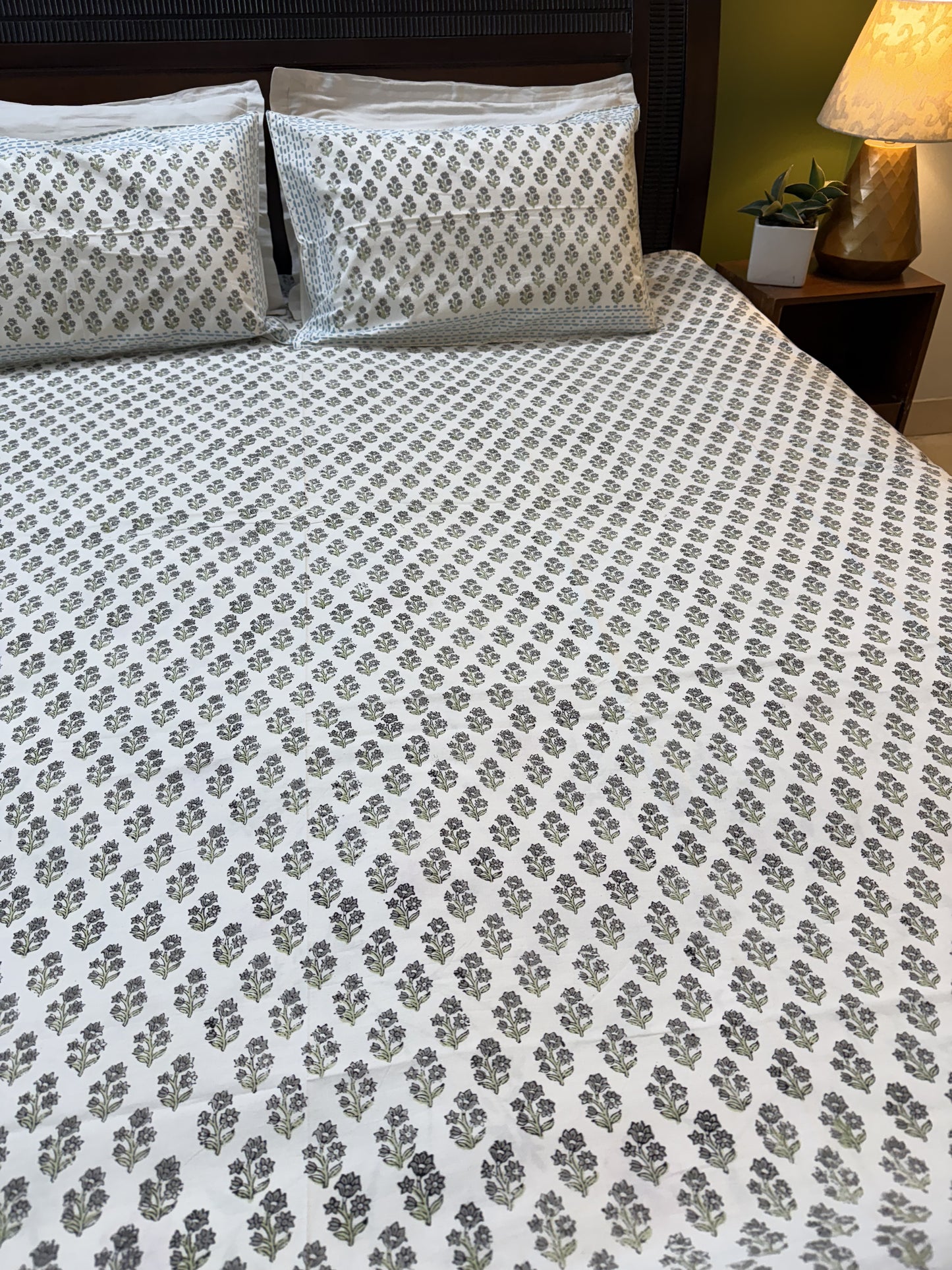 Hand Block Printed King Size Bed sheet: Lavender Blooms