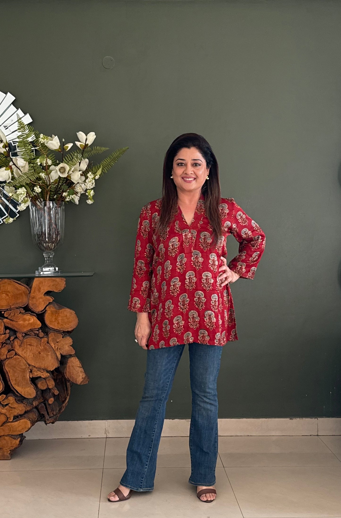 Ajrakh Modal Kurti -Red