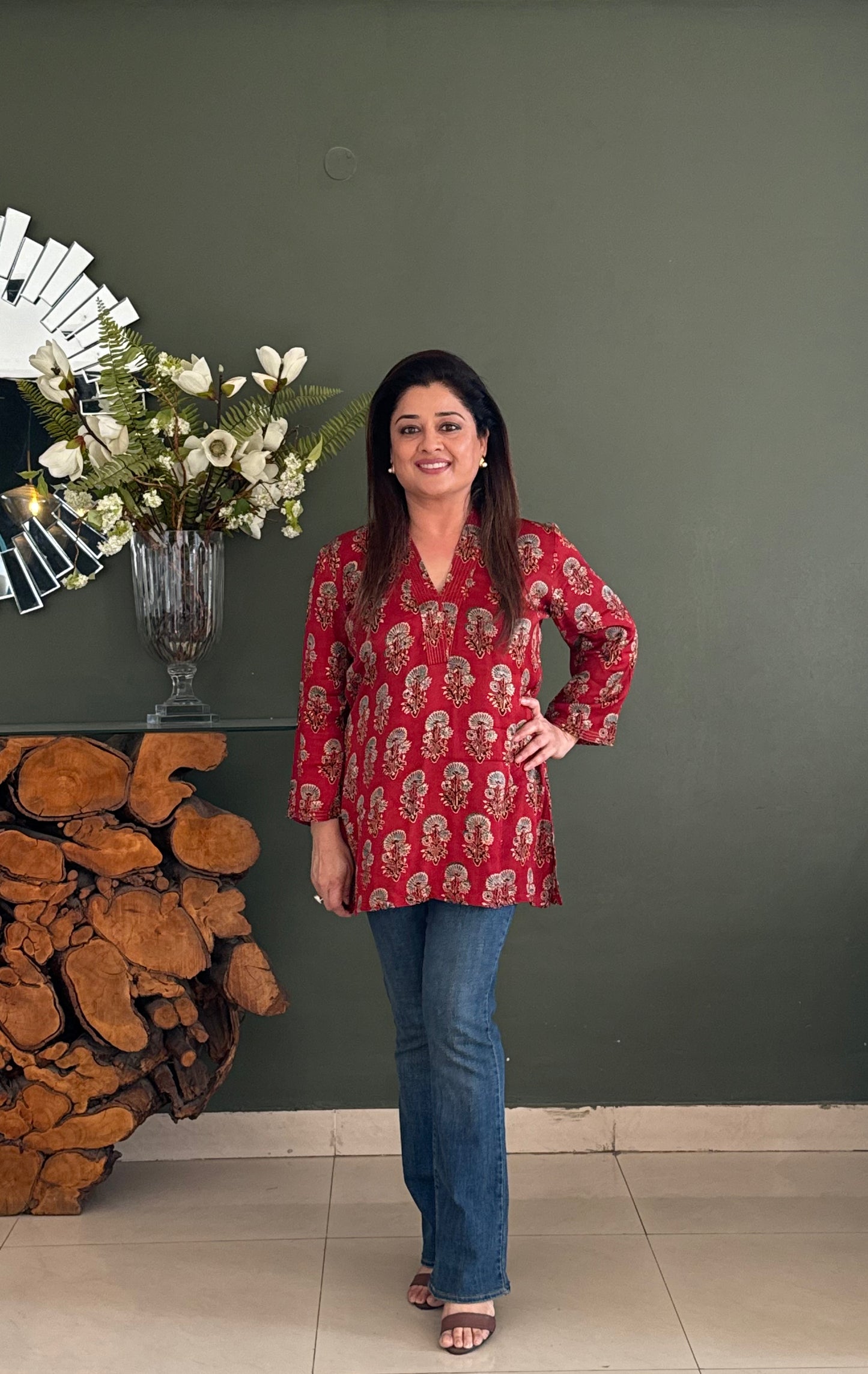 Ajrakh Modal Kurti -Red