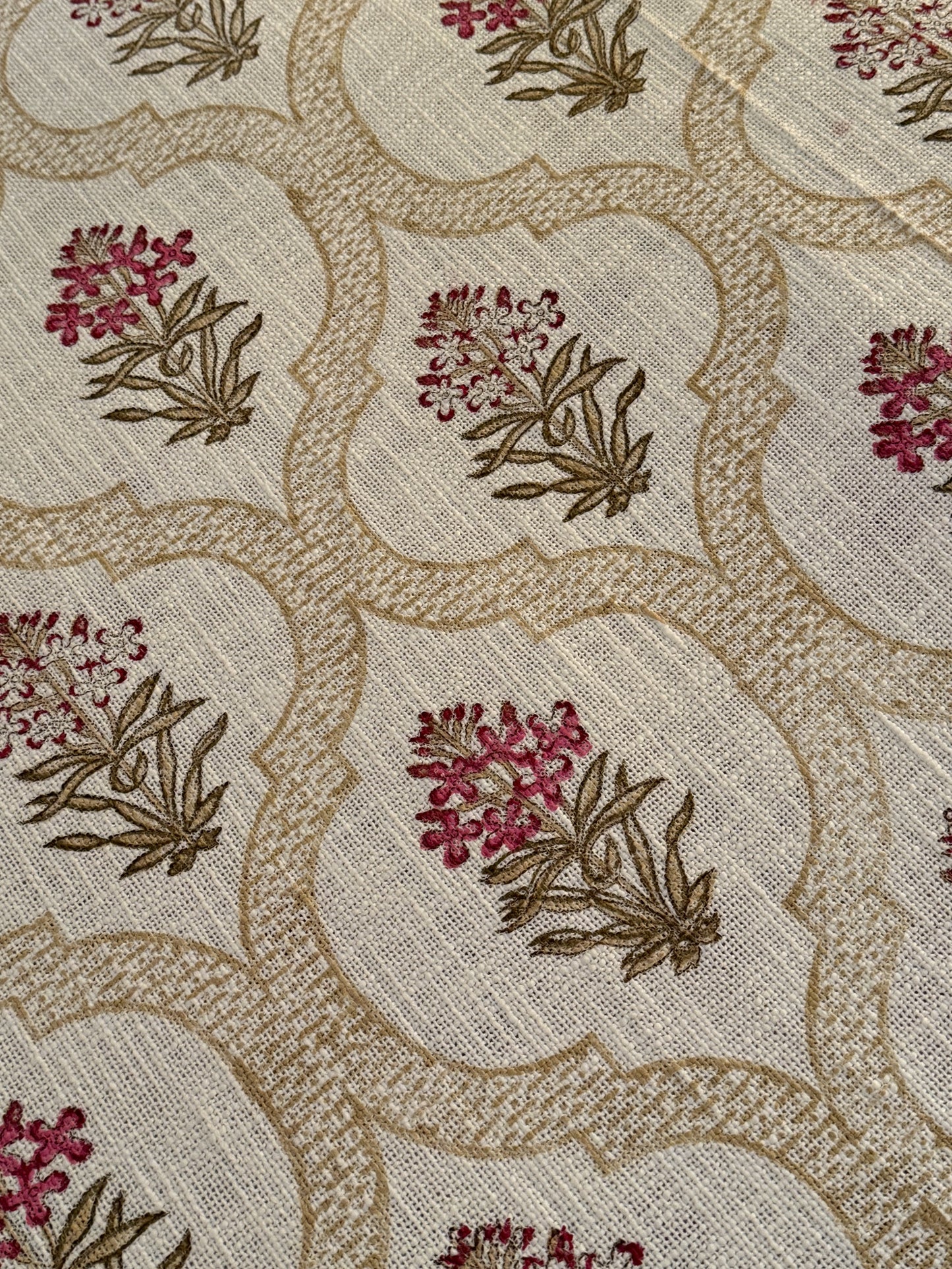 Hand Block Printed TNT Bedcover: Pink Stock Blooms