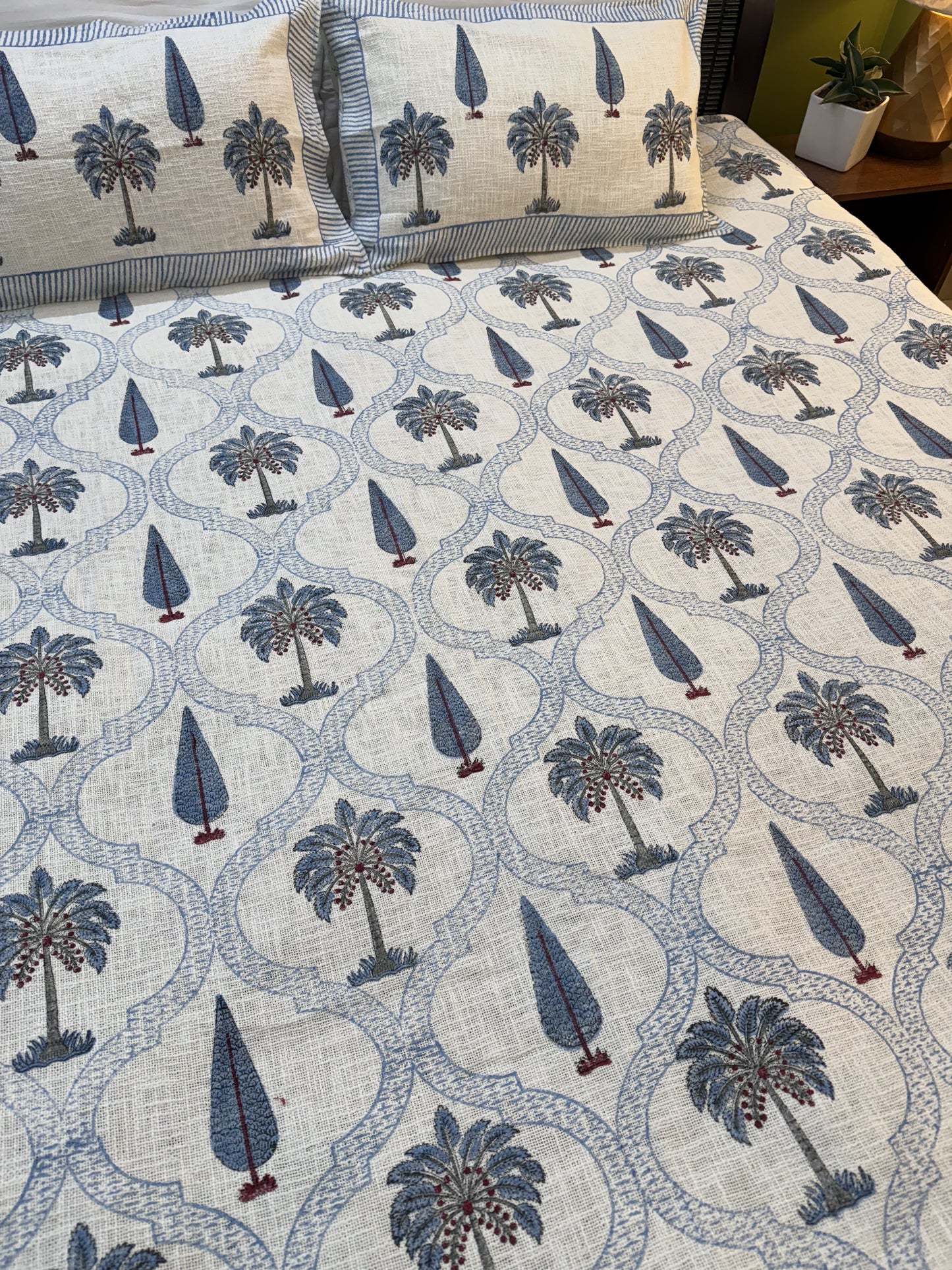 Hand Block Printed TNT Bedcover: Palms & Cypress
