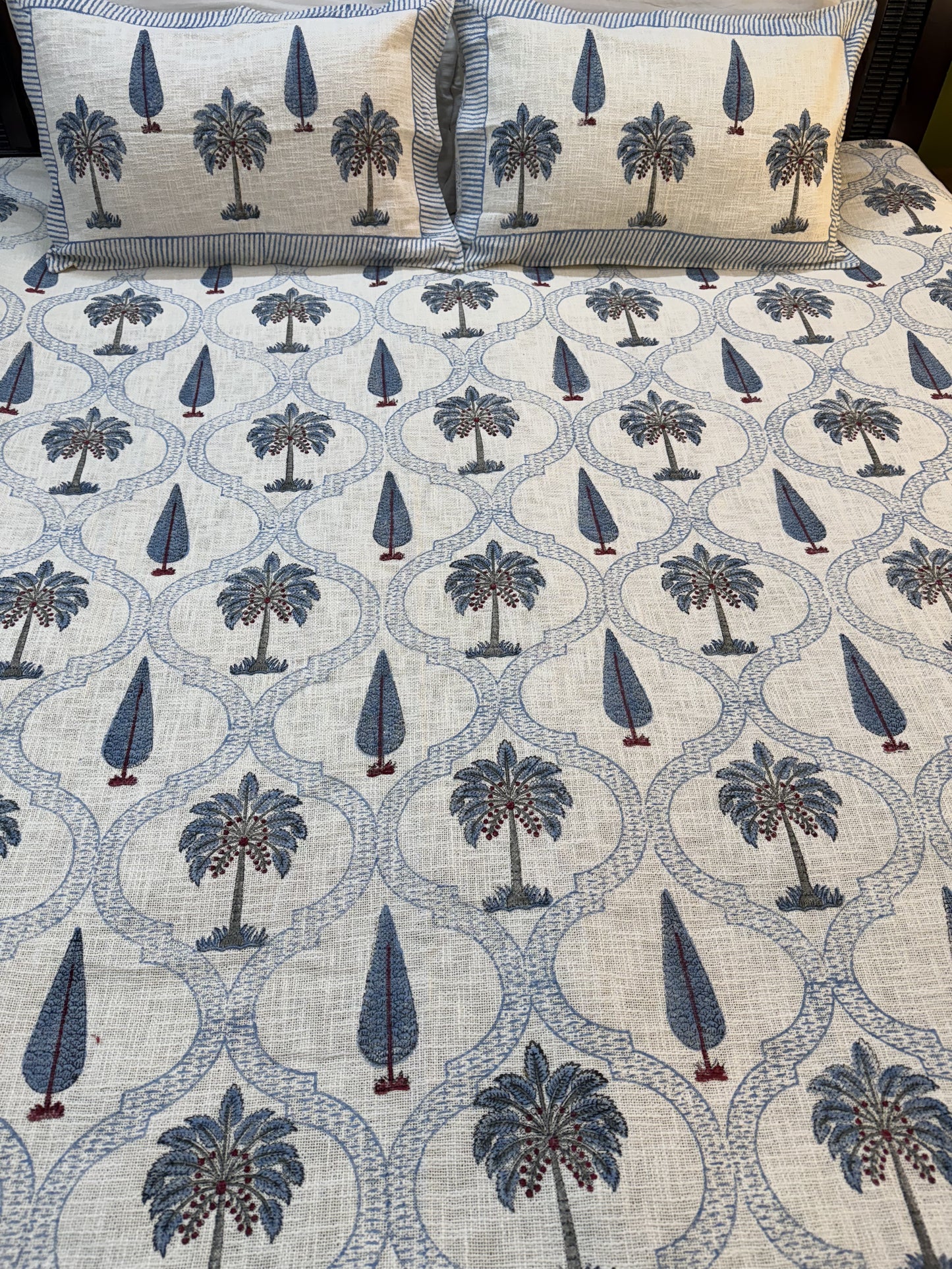 Hand Block Printed TNT Bedcover: Palms & Cypress