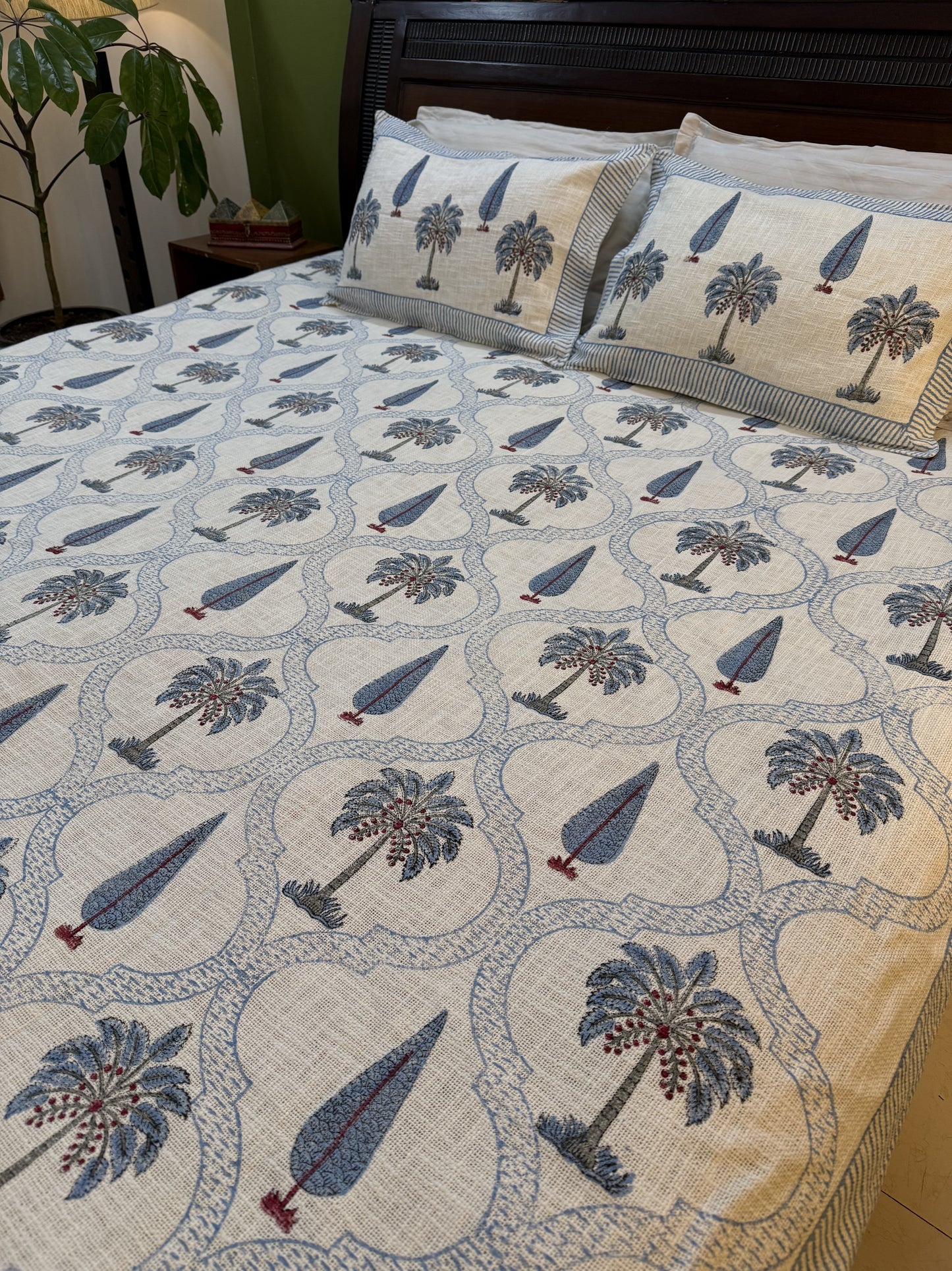 Hand Block Printed TNT Bedcover: Palms & Cypress