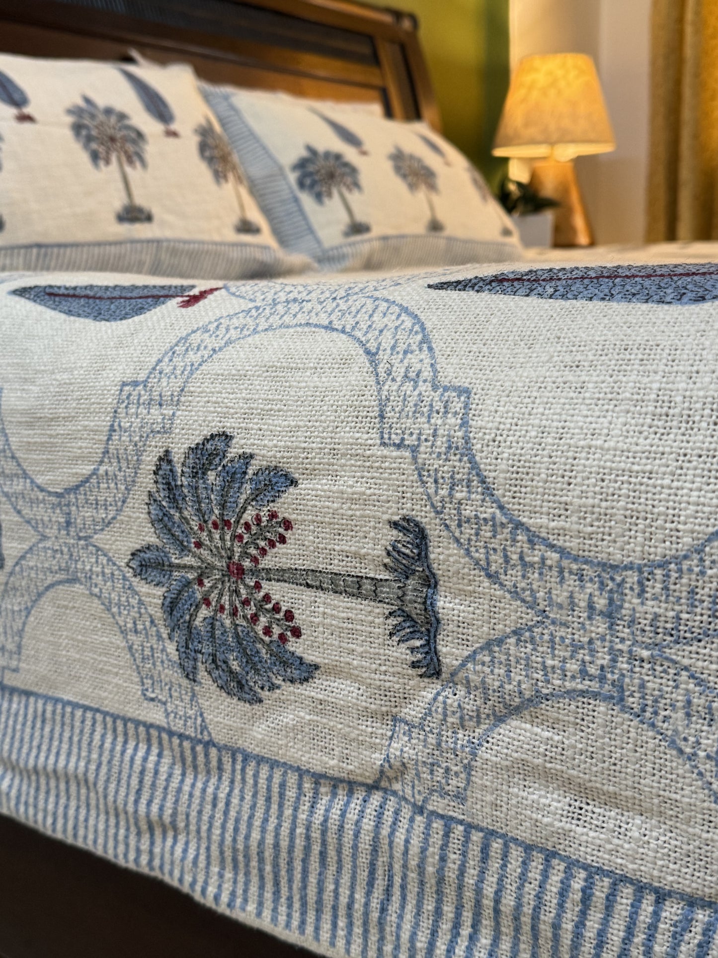 Hand Block Printed TNT Bedcover: Palms & Cypress