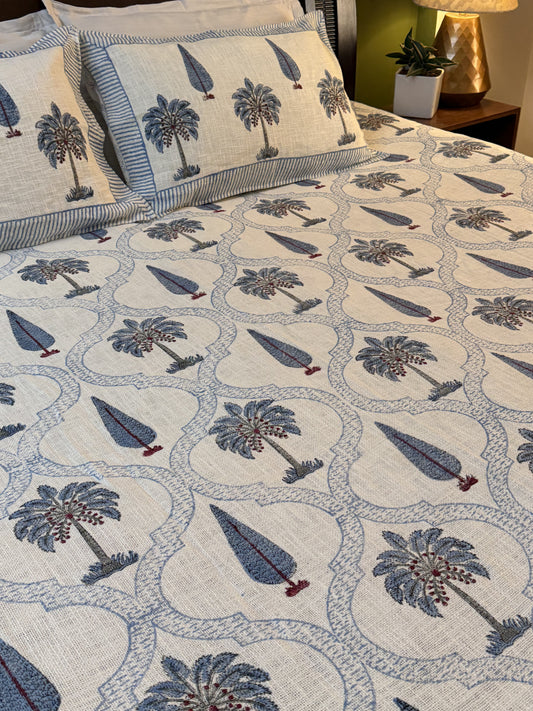 Hand Block Printed TNT Bedcover: Palms & Cypress