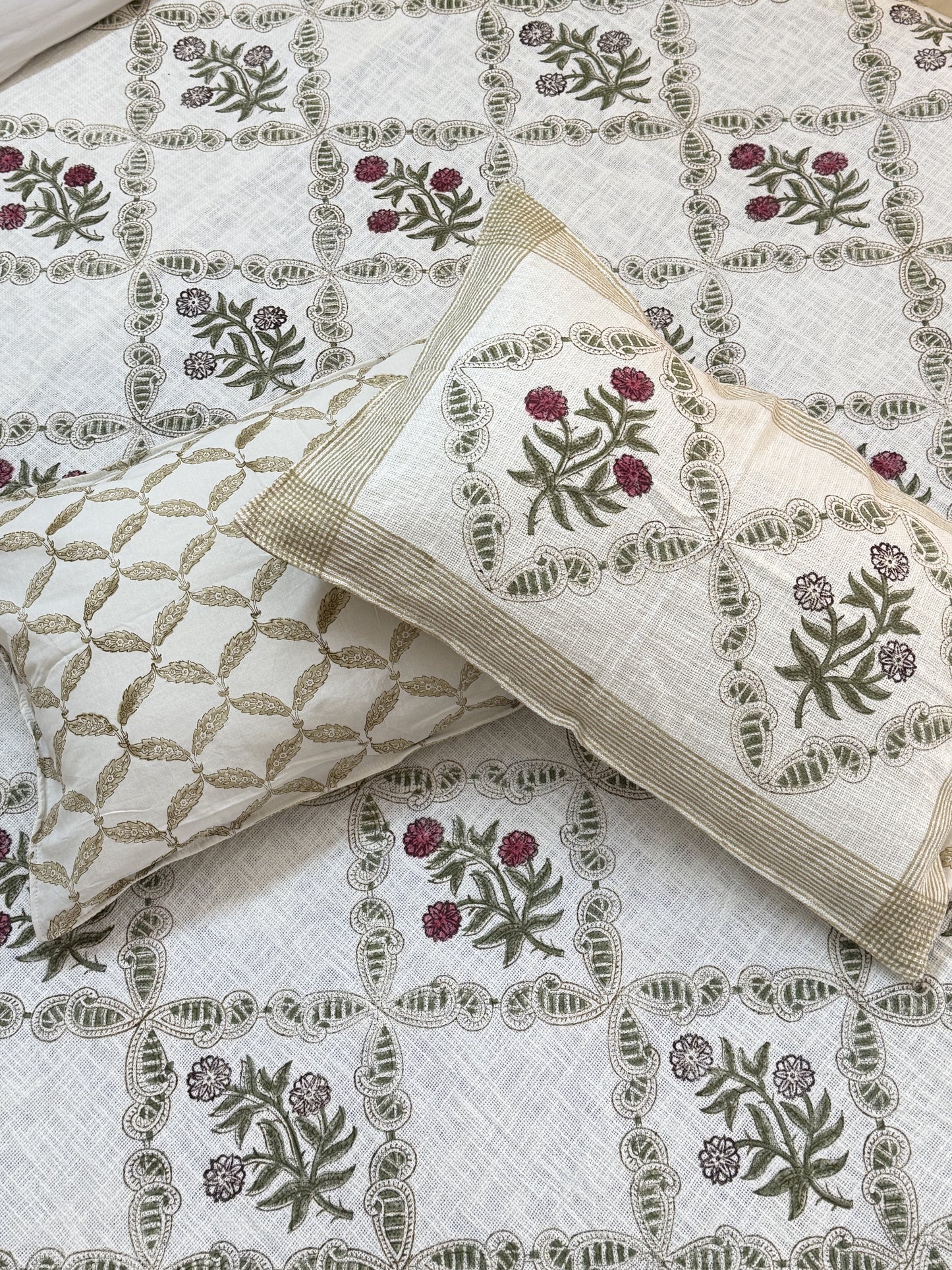 Hand Block Printed TNT Bedcover: Dahlias