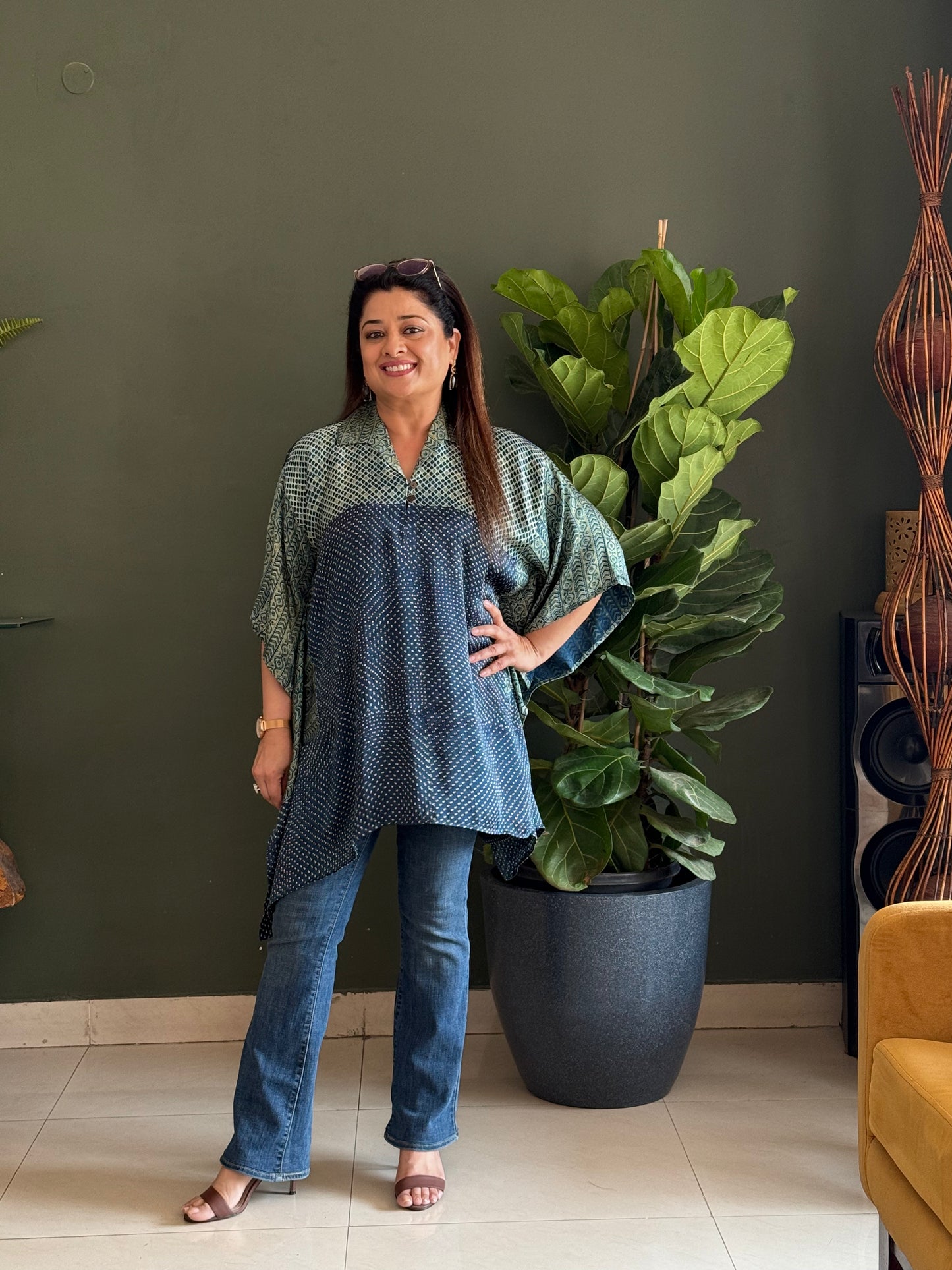 Ajrakh Vanaspati Modal Kaftan Top -Blue