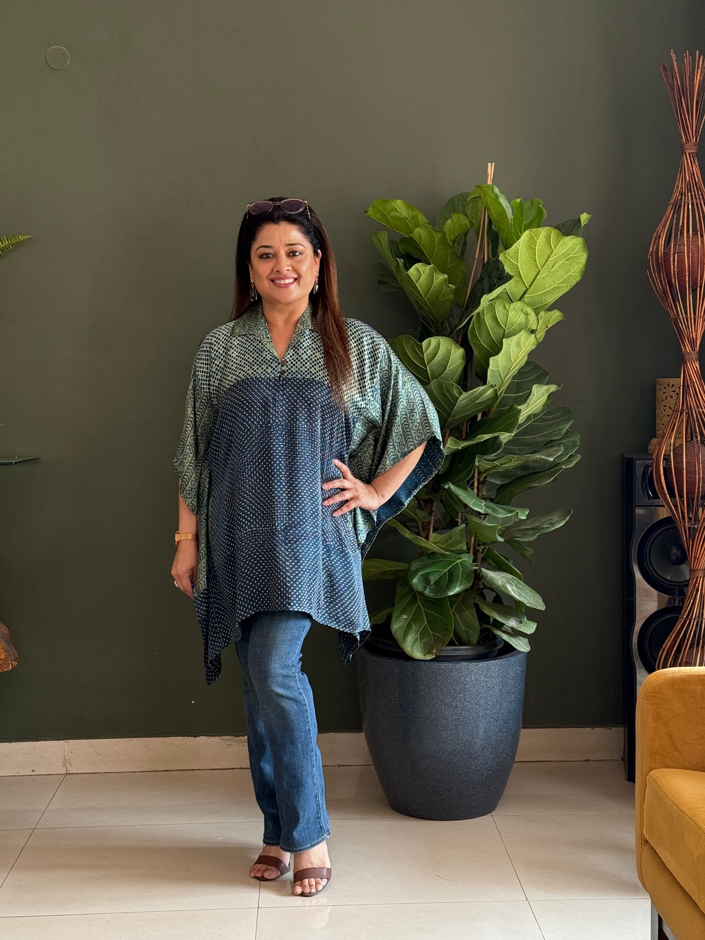 Ajrakh Vanaspati Modal Kaftan Top -Blue