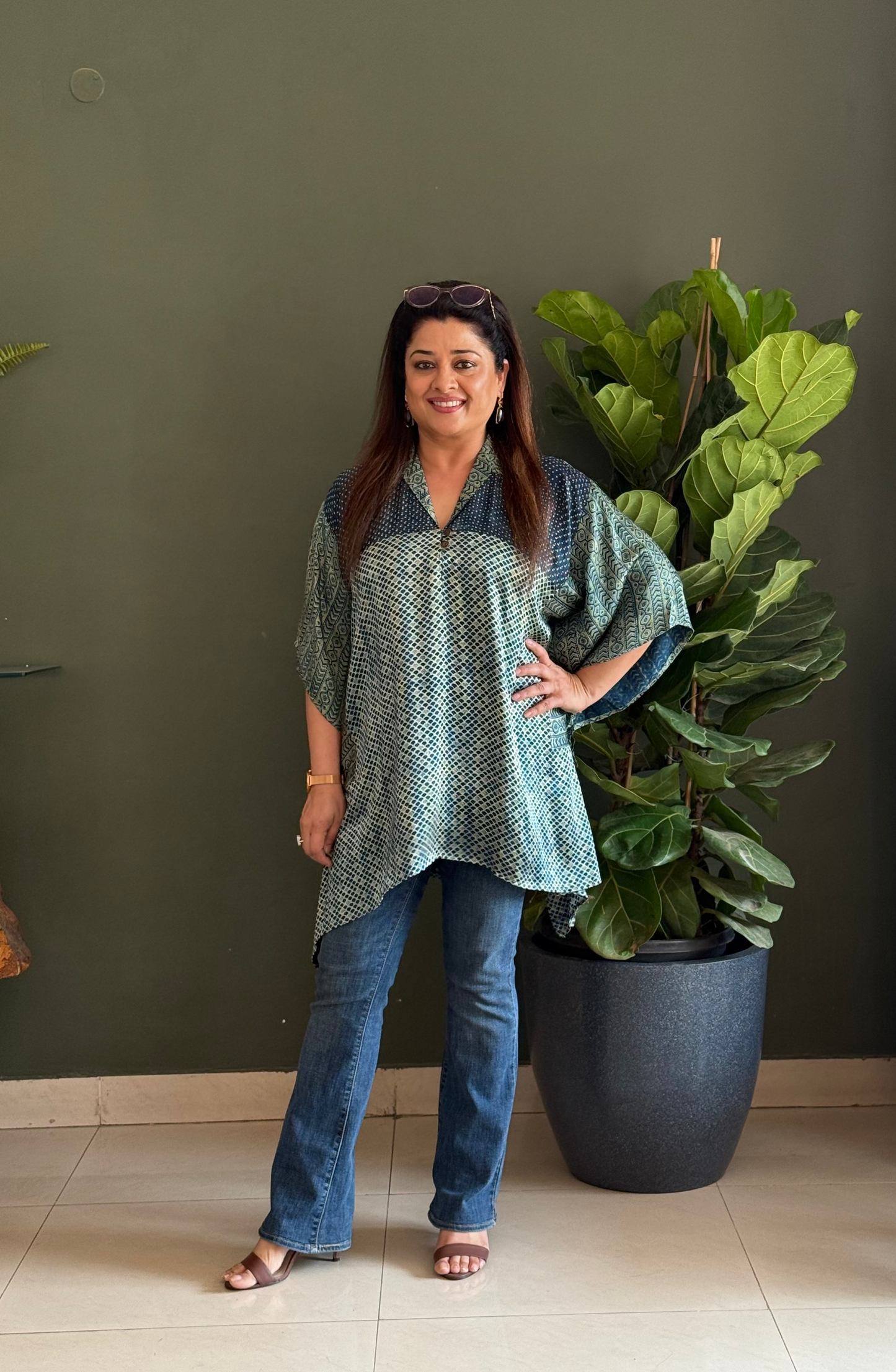 Ajrakh Vanaspati Modal Kaftan Top - Off White