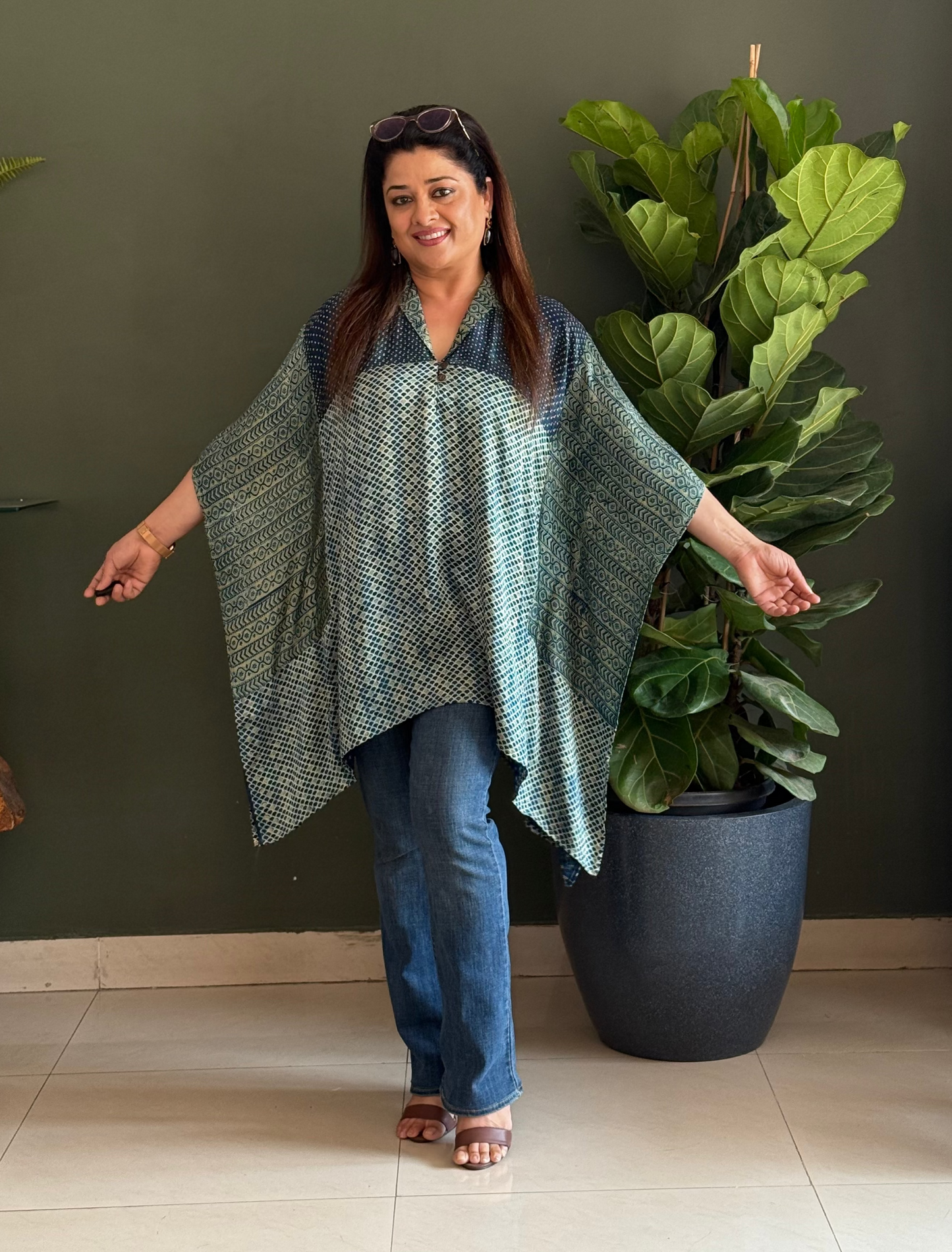 Ajrakh Vanaspati Modal Kaftan Top - Off White