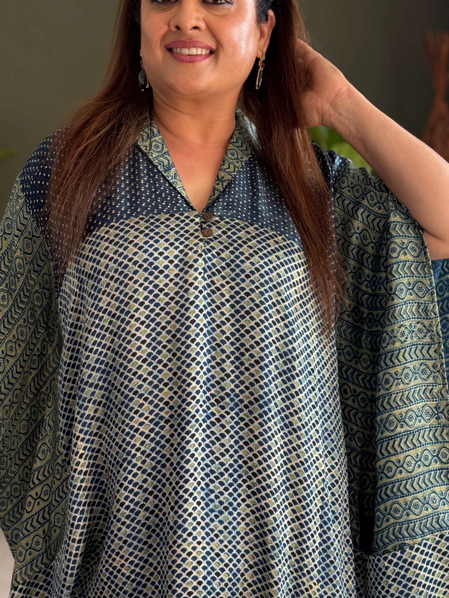Ajrakh Vanaspati Modal Kaftan Top - Off White