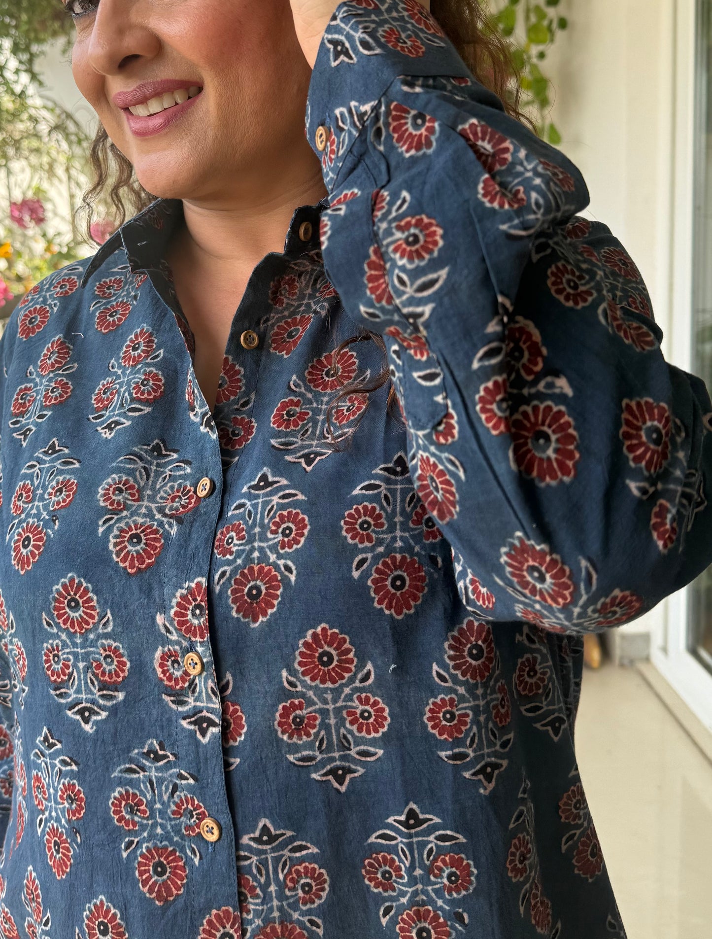 Ajrakh cotton Shirt dress- Blue