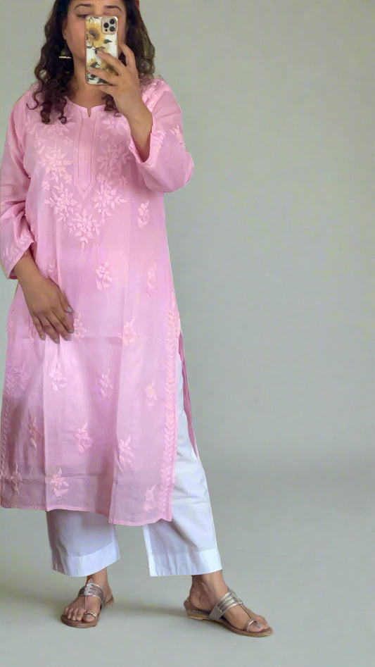 Chikankari Kota Light Pink Kurta