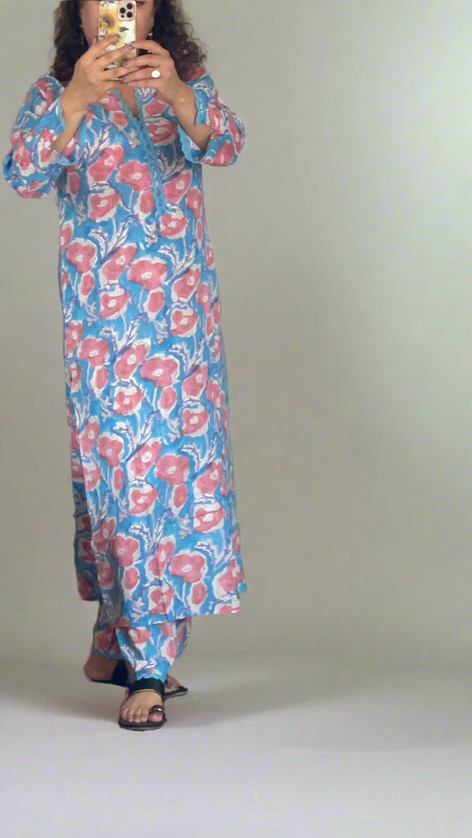 Hand Block Printed Peony Modal Suit Set