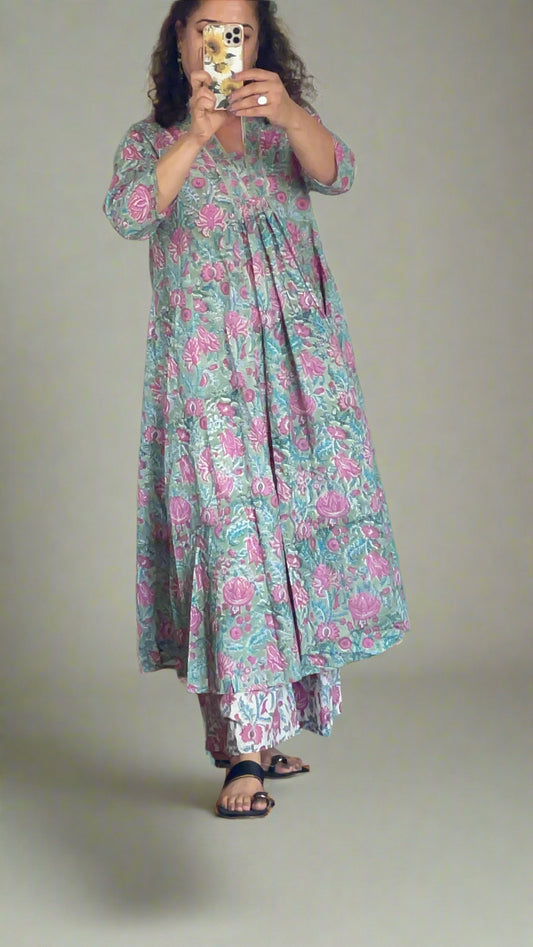 Hand Block Printed Mughal Set: Green